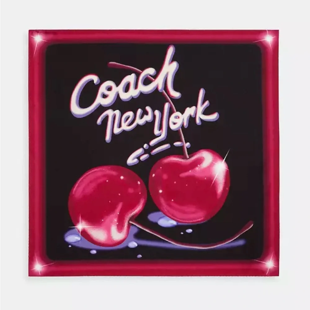 NWT Coach Airbrushed Cherry Print Silk Bandana Black red CS596